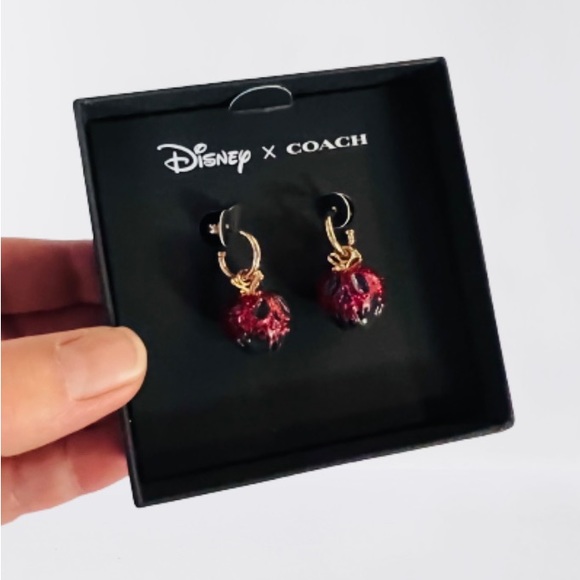 Disney X Coach Poison Apple Huggie Earrings 12KGold Plated Brass w/Resin NIB NWT - Picture 2 of 6